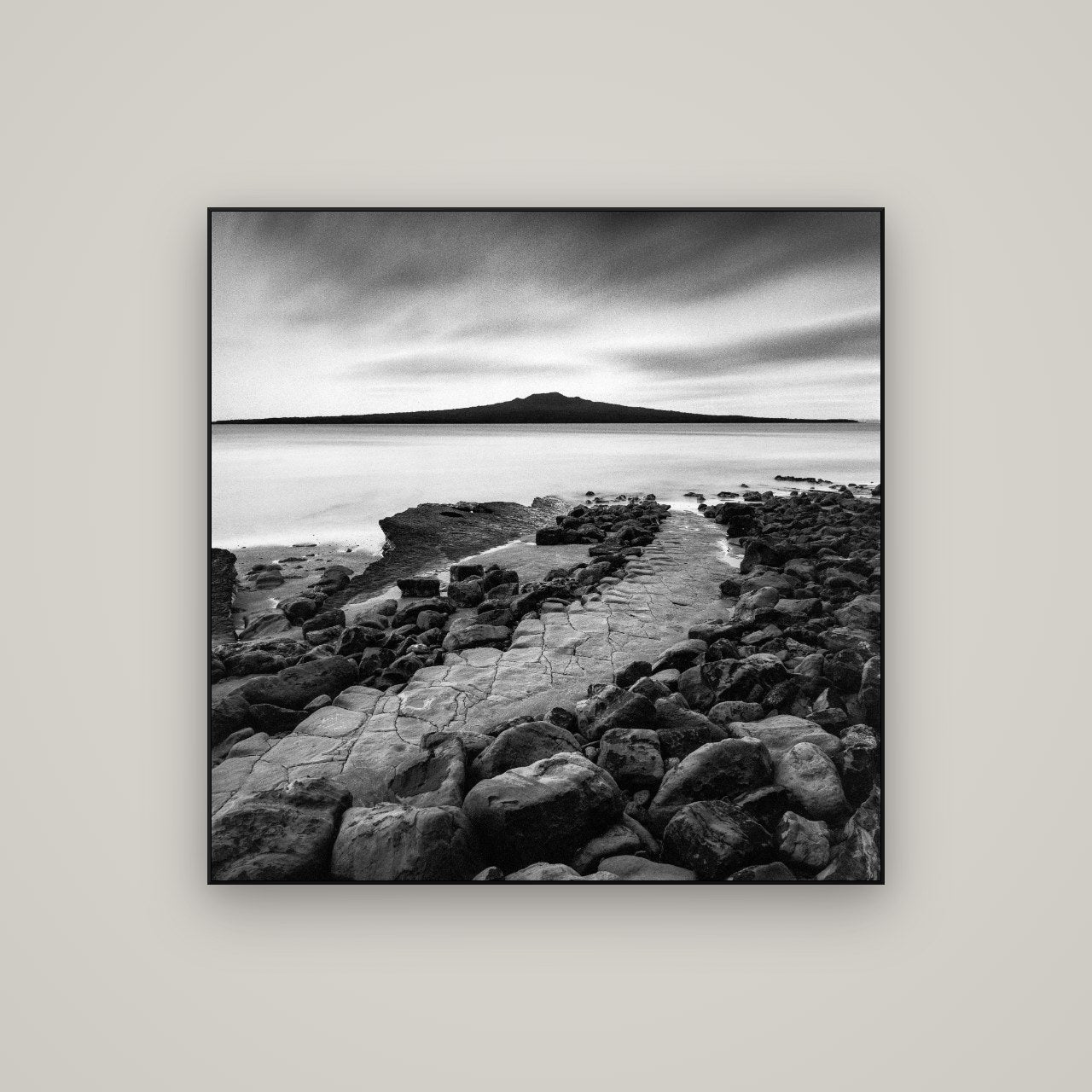 The Path to Rangitoto, Auckland Harbour — ArtBox Black, 100×100 cm. New Zealand fine art wall art by Stephen Milner.
