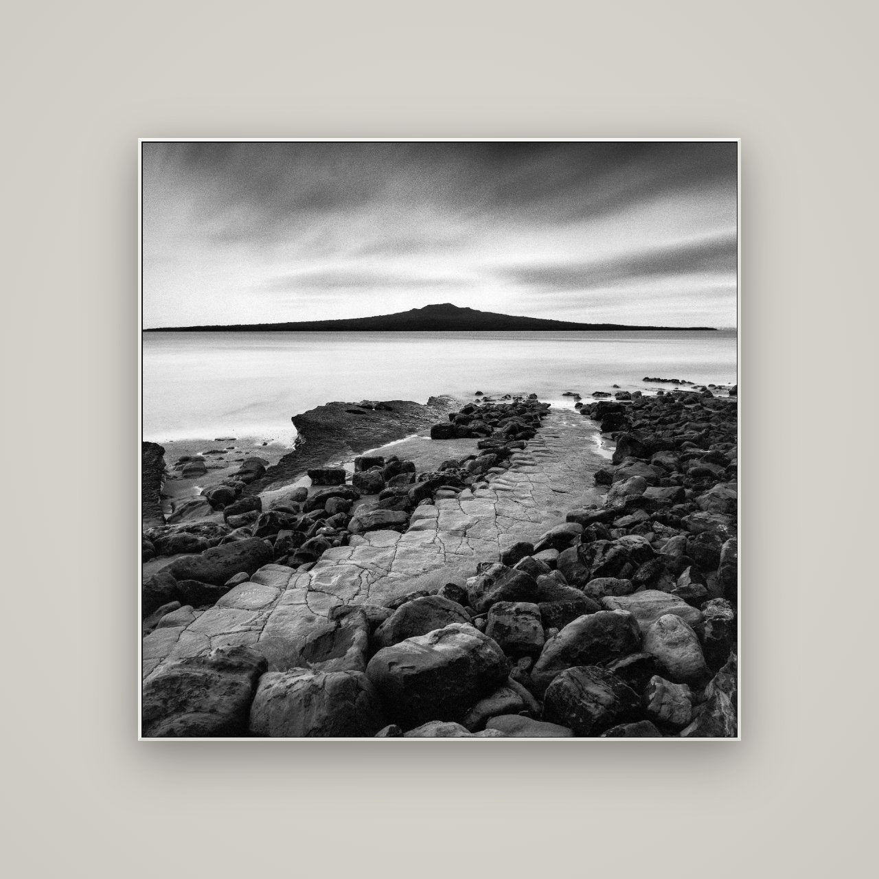 The Path to Rangitoto, Auckland Harbour — ArtBox White, 120×120 cm. New Zealand fine art wall art by Stephen Milner.