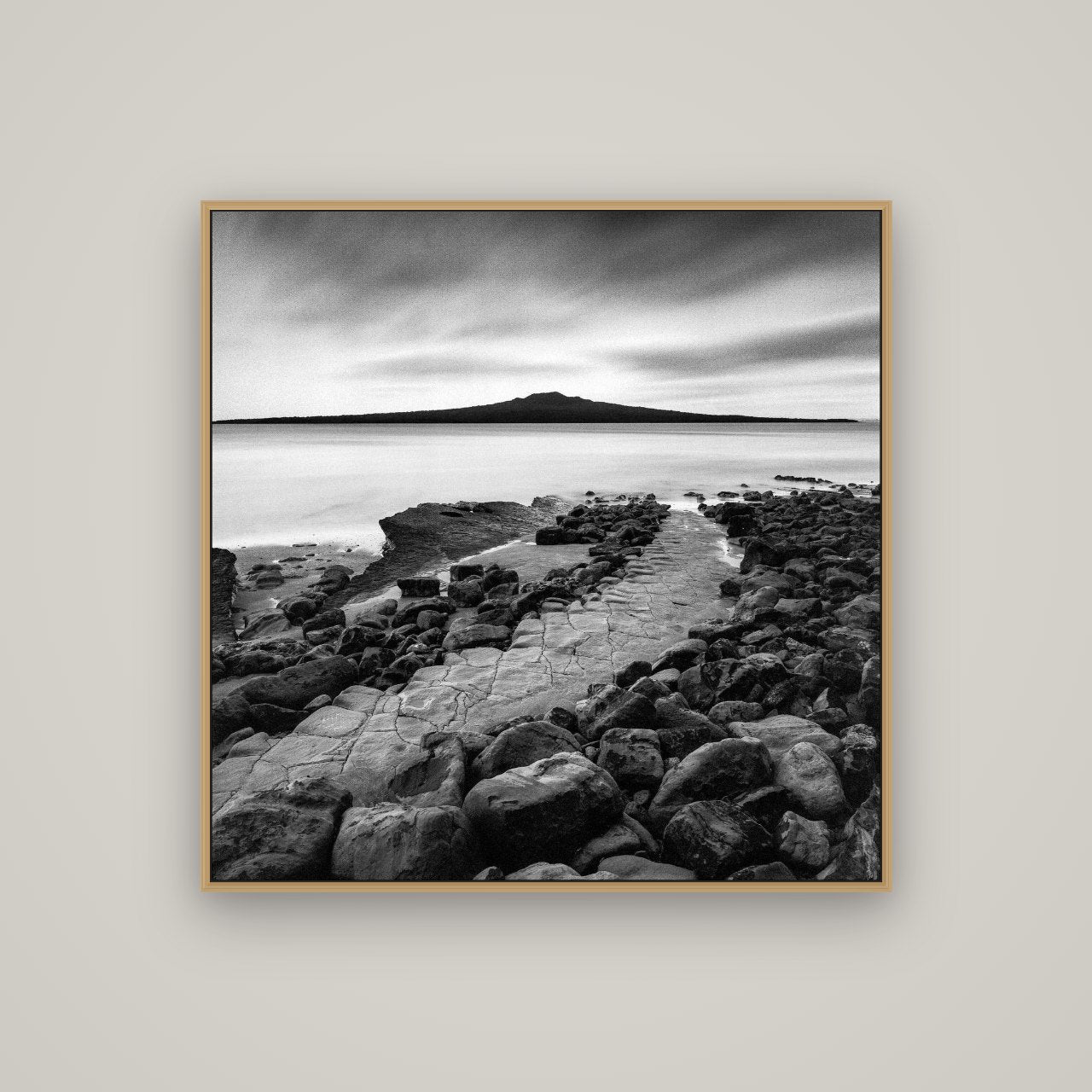 The Path to Rangitoto, Auckland Harbour, Basel Natural Oak, 100×100 cm. New Zealand fine art wall art by Stephen Milner.