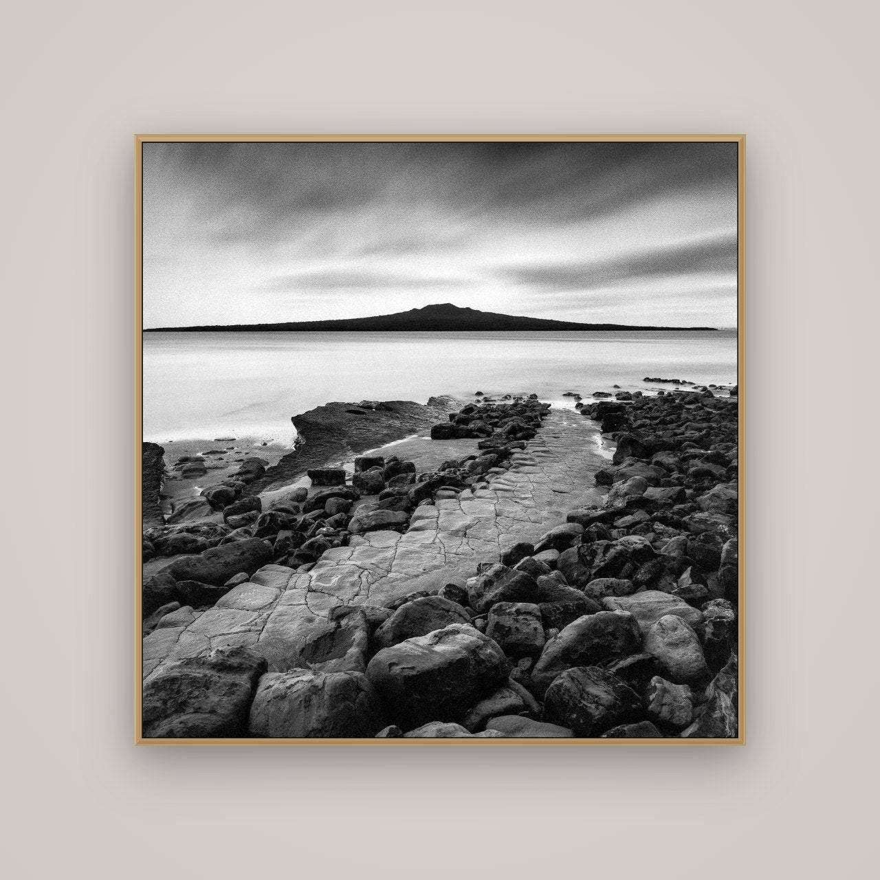 The Path to Rangitoto, Auckland Harbour, Basel Natural Oak, 120×120 cm. New Zealand fine art wall art by Stephen Milner.