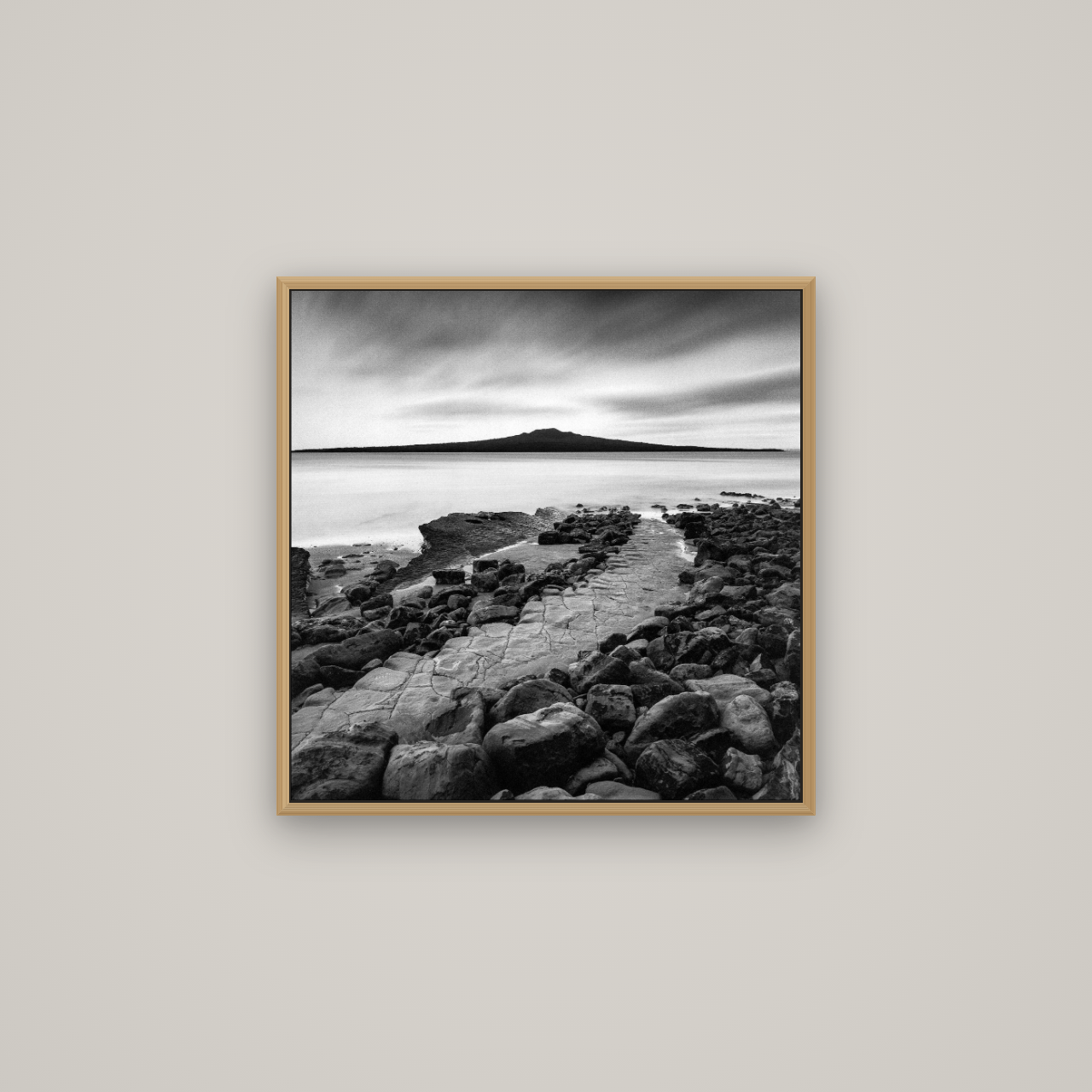The Path to Rangitoto, Auckland Harbour, Basel Natural Oak, 60×60 cm. New Zealand fine art wall art by Stephen Milner.