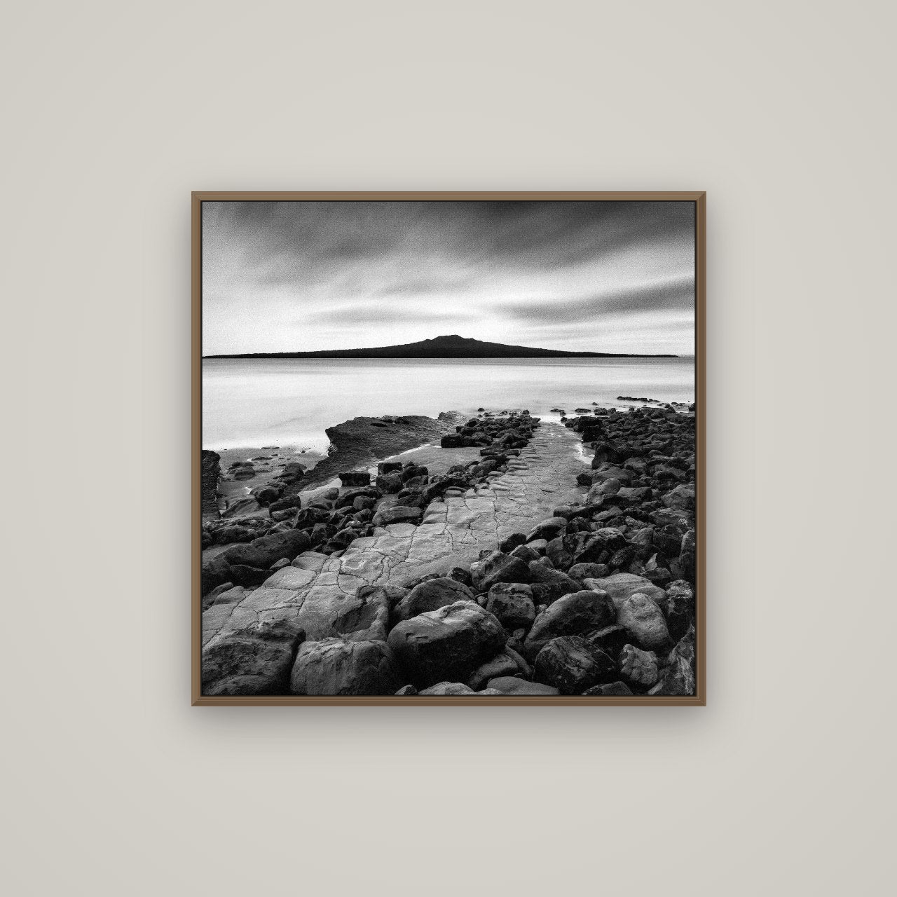 The Path to Rangitoto, Auckland Harbour, Basel Walnut, 80×80 cm. New Zealand fine art wall art by Stephen Milner.