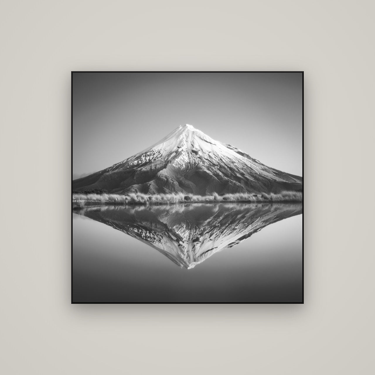 The Point, Mount Taranaki — ArtBox Black, 100×100 cm. New Zealand fine art wall art by Stephen Milner.