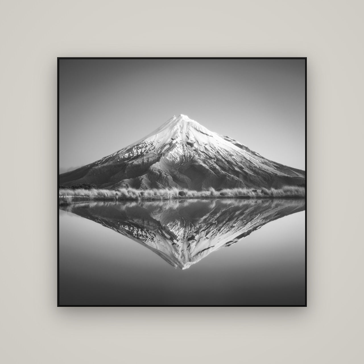 The Point, Mount Taranaki — ArtBox Black, 120×120 cm. New Zealand fine art wall art by Stephen Milner.