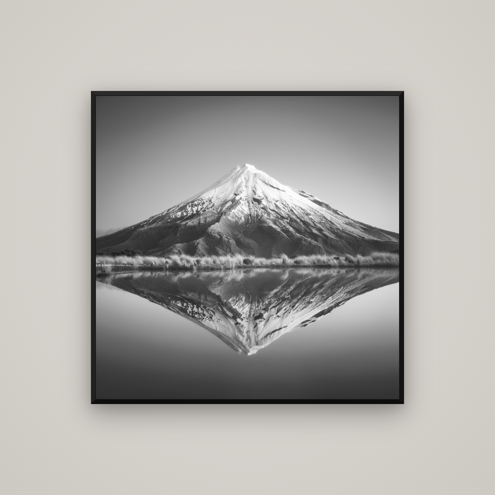 The Point, Mount Taranaki — Basel Black Matte, 100×100 cm. New Zealand fine art wall art by Stephen Milner.