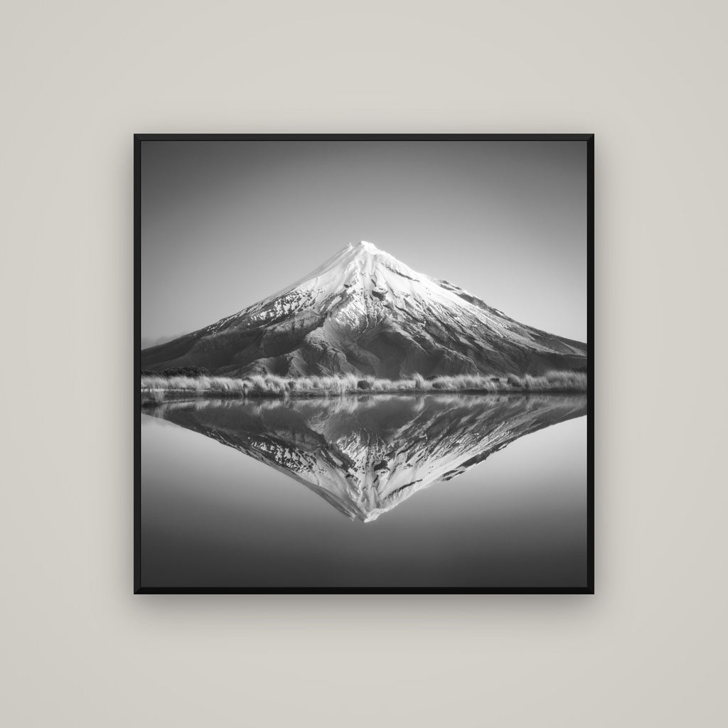 The Point, Mount Taranaki — Basel Black Matte, 100×100 cm. New Zealand fine art wall art by Stephen Milner.