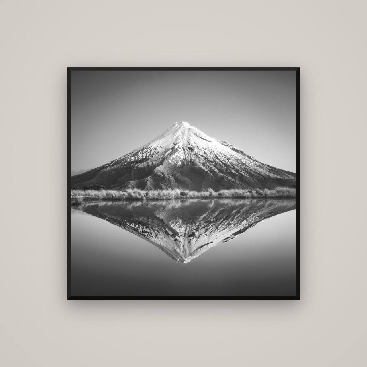 The Point, Mount Taranaki — Basel Black, 100×100 cm. New Zealand fine art wall art by Stephen Milner.