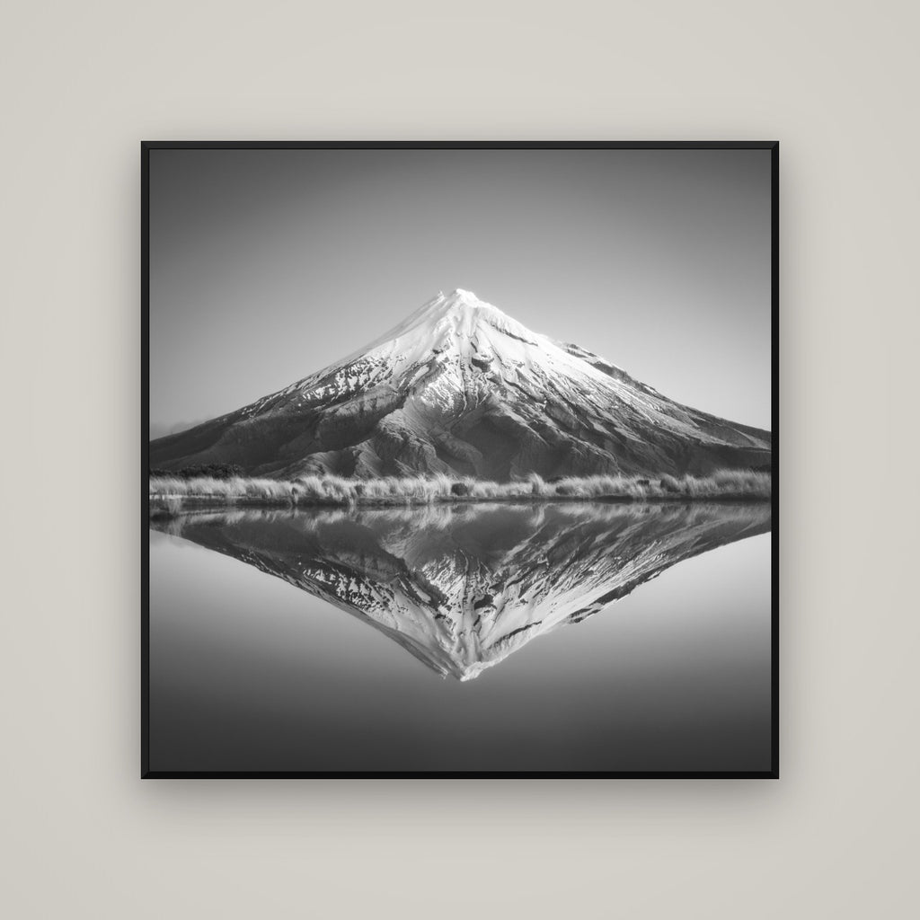 The Point, Mount Taranaki — Basel Black Matte, 120×120 cm. New Zealand fine art wall art by Stephen Milner.