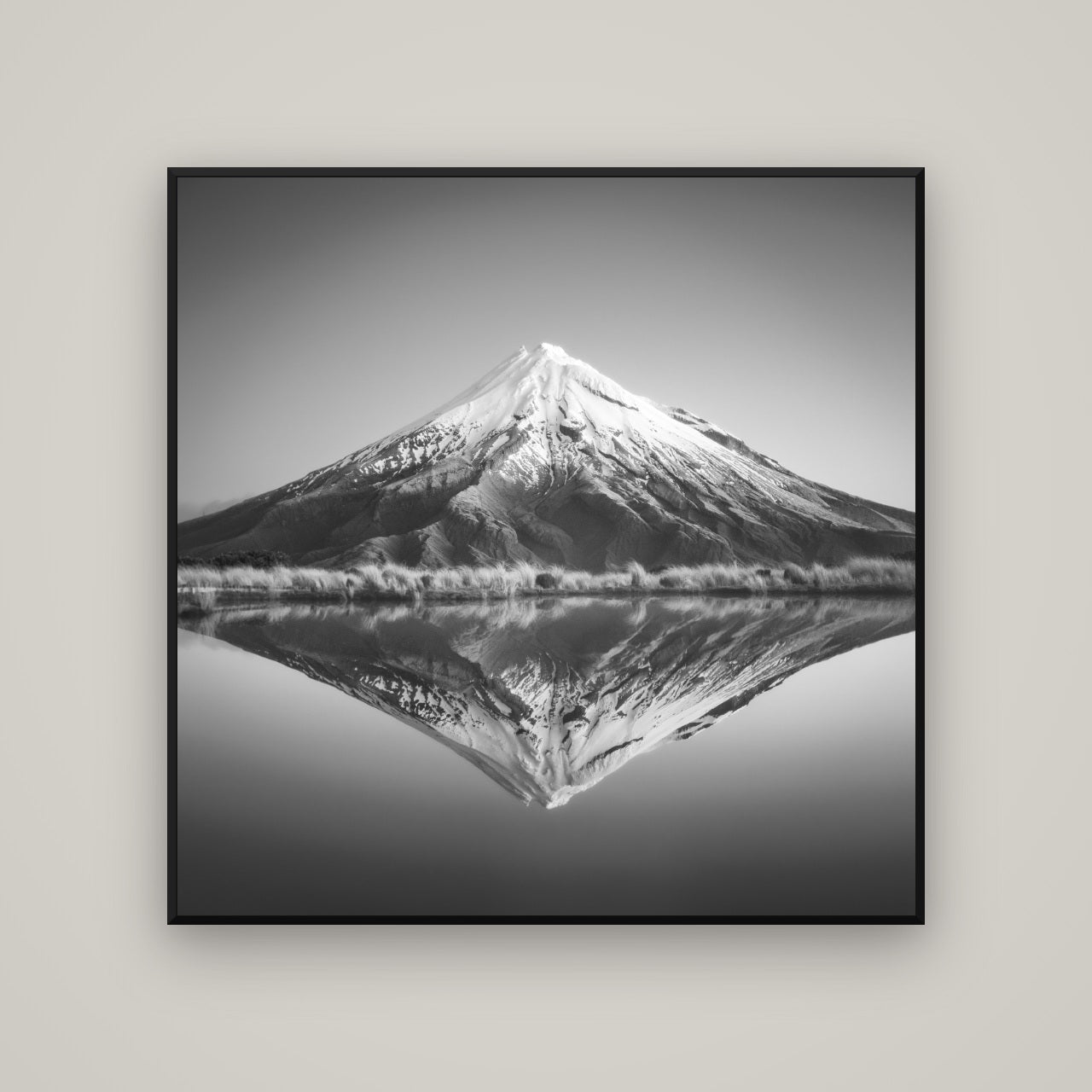 The Point, Mount Taranaki — Basel Black, 120×120 cm. New Zealand fine art wall art by Stephen Milner.