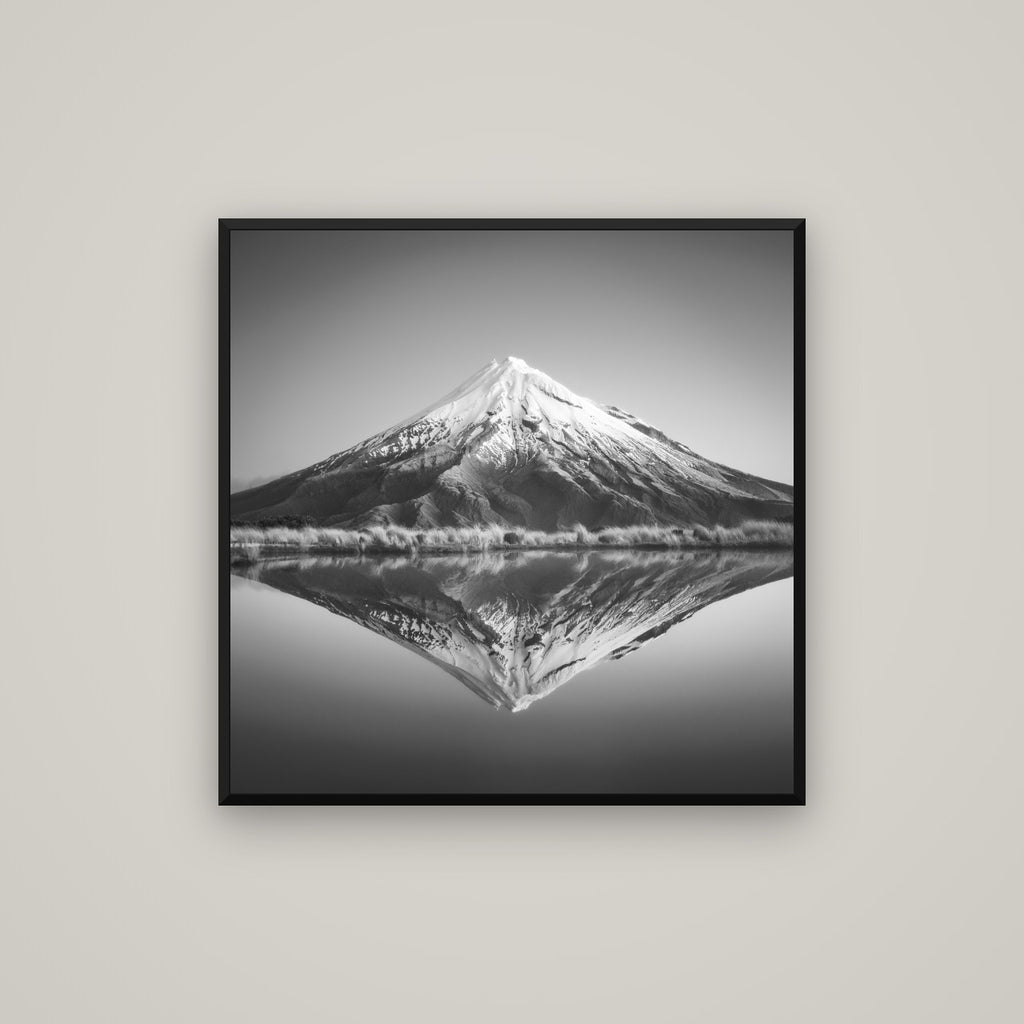 The Point, Mount Taranaki — Basel Black Matte, 80×80 cm. New Zealand fine art wall art by Stephen Milner.
