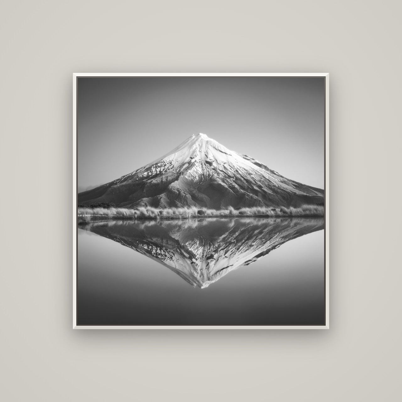 The Point, Mount Taranaki — Basel White, 100×100 cm. New Zealand fine art wall art by Stephen Milner.