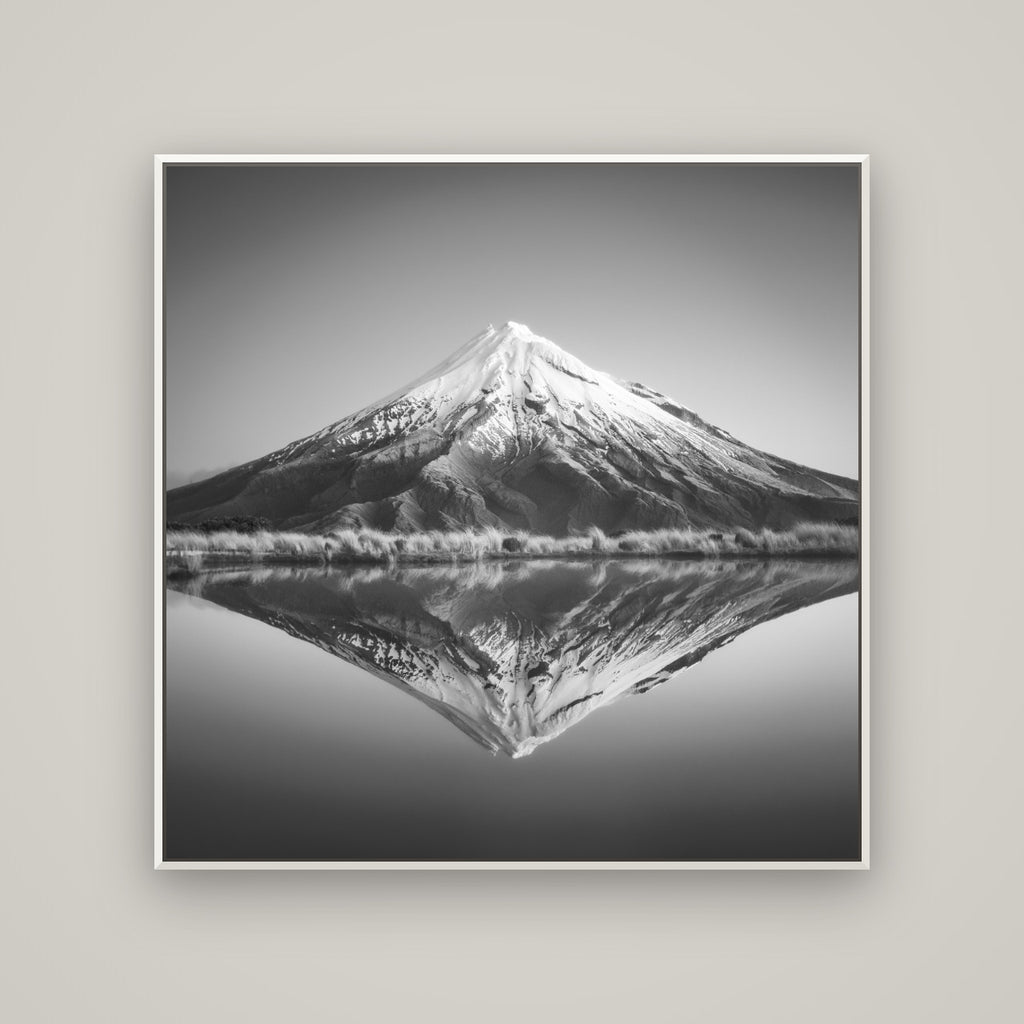 The Point, Mount Taranaki — Basel White, 120×120 cm. New Zealand fine art wall art by Stephen Milner.
