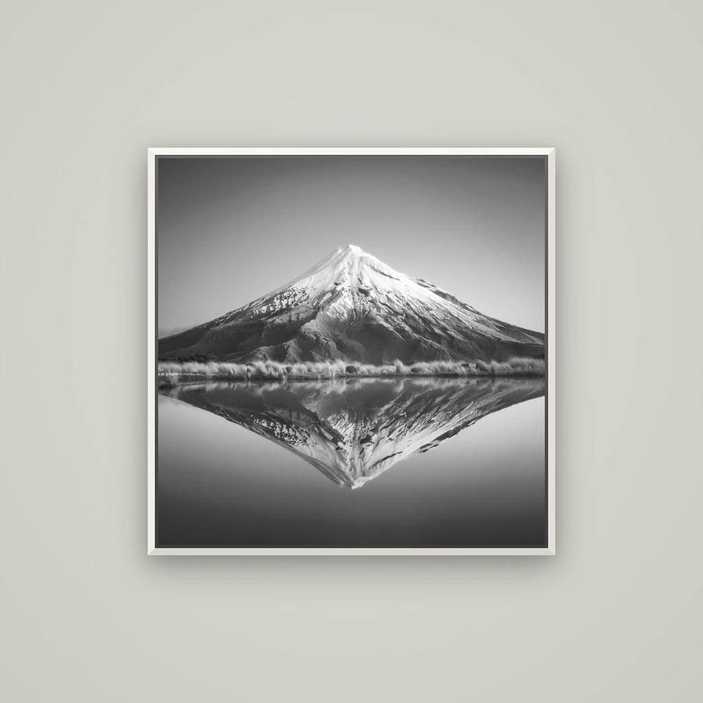 The Point, Mount Taranaki — Basel White, 80×80 cm. New Zealand fine art wall art by Stephen Milner.