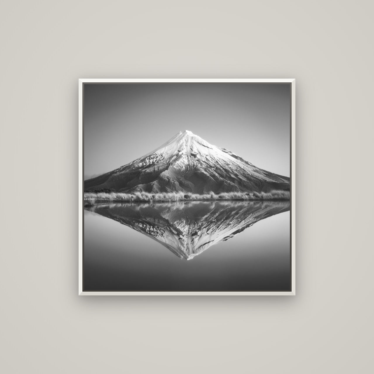 The Point, Mount Taranaki — Basel White, 80×80 cm. New Zealand fine art wall art by Stephen Milner.