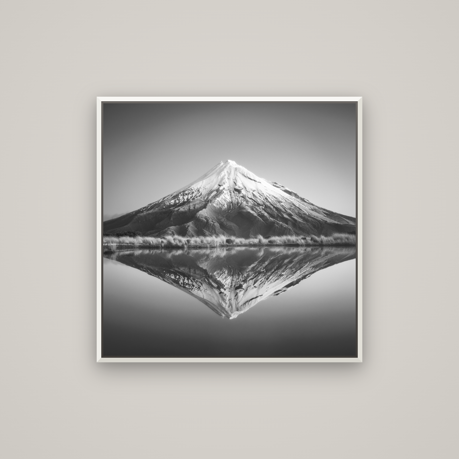 The Point, Mount Taranaki — Basel White, 80×80 cm. New Zealand fine art wall art by Stephen Milner.