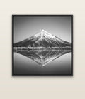 The Point, Mount Taranaki — black float frame canvas, 133 × 133 cm. New Zealand fine art landscape wall art by Stephen Milner.