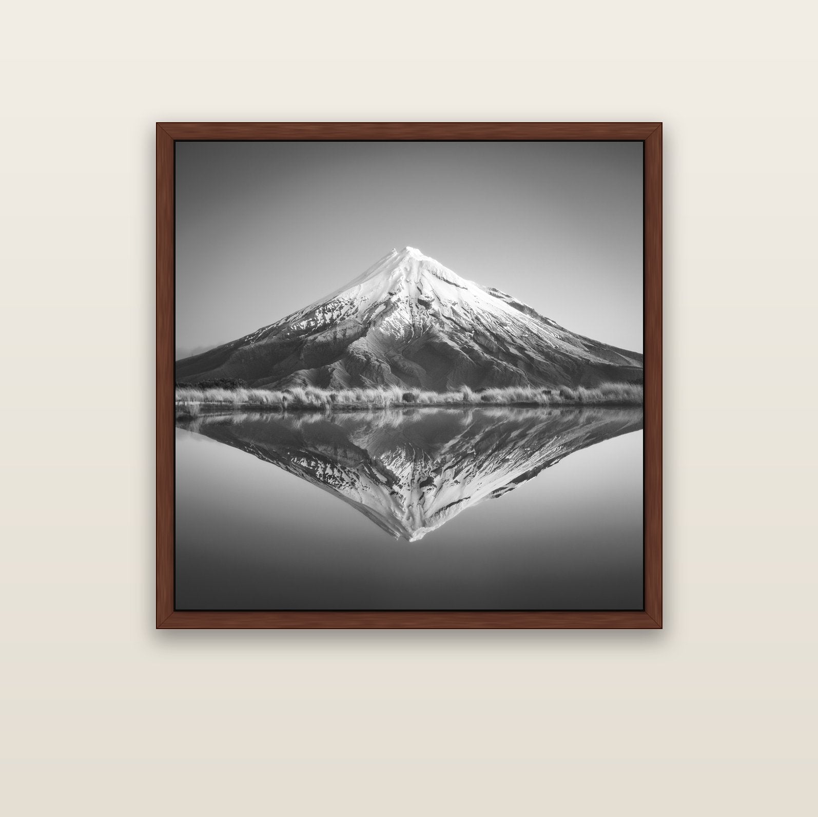 The Point, Mount Taranaki — brown float frame canvas, 102 × 102 cm. New Zealand fine art landscape wall art by Stephen Milner.