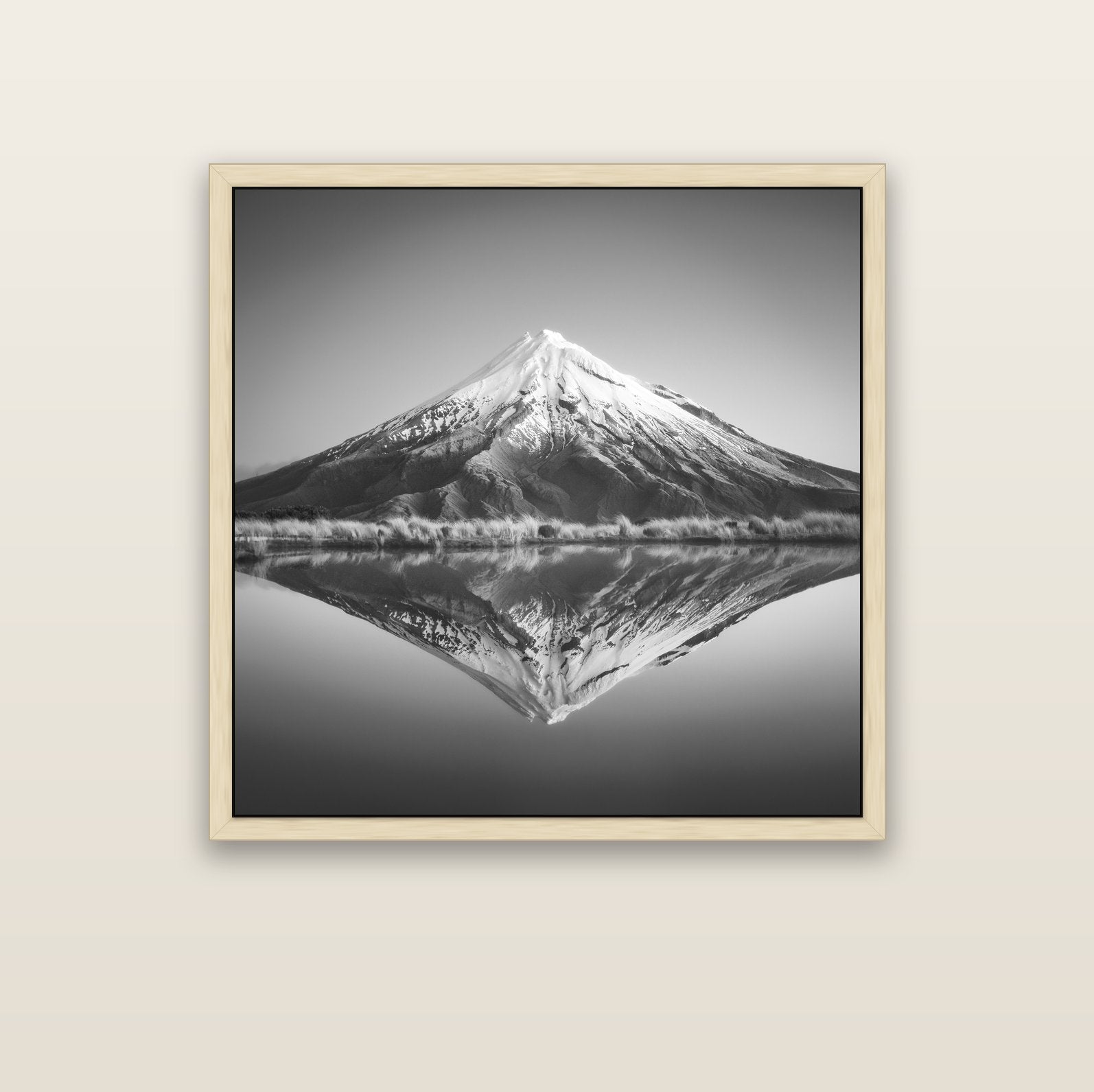 The Point, Mount Taranaki — natural float frame canvas, 102 × 102 cm. New Zealand fine art landscape wall art by Stephen Milner.