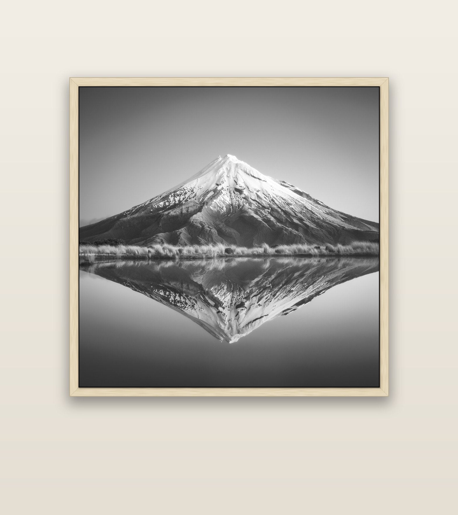 The Point, Mount Taranaki — natural float frame canvas, 127 × 127 cm. New Zealand fine art landscape wall art by Stephen Milner.