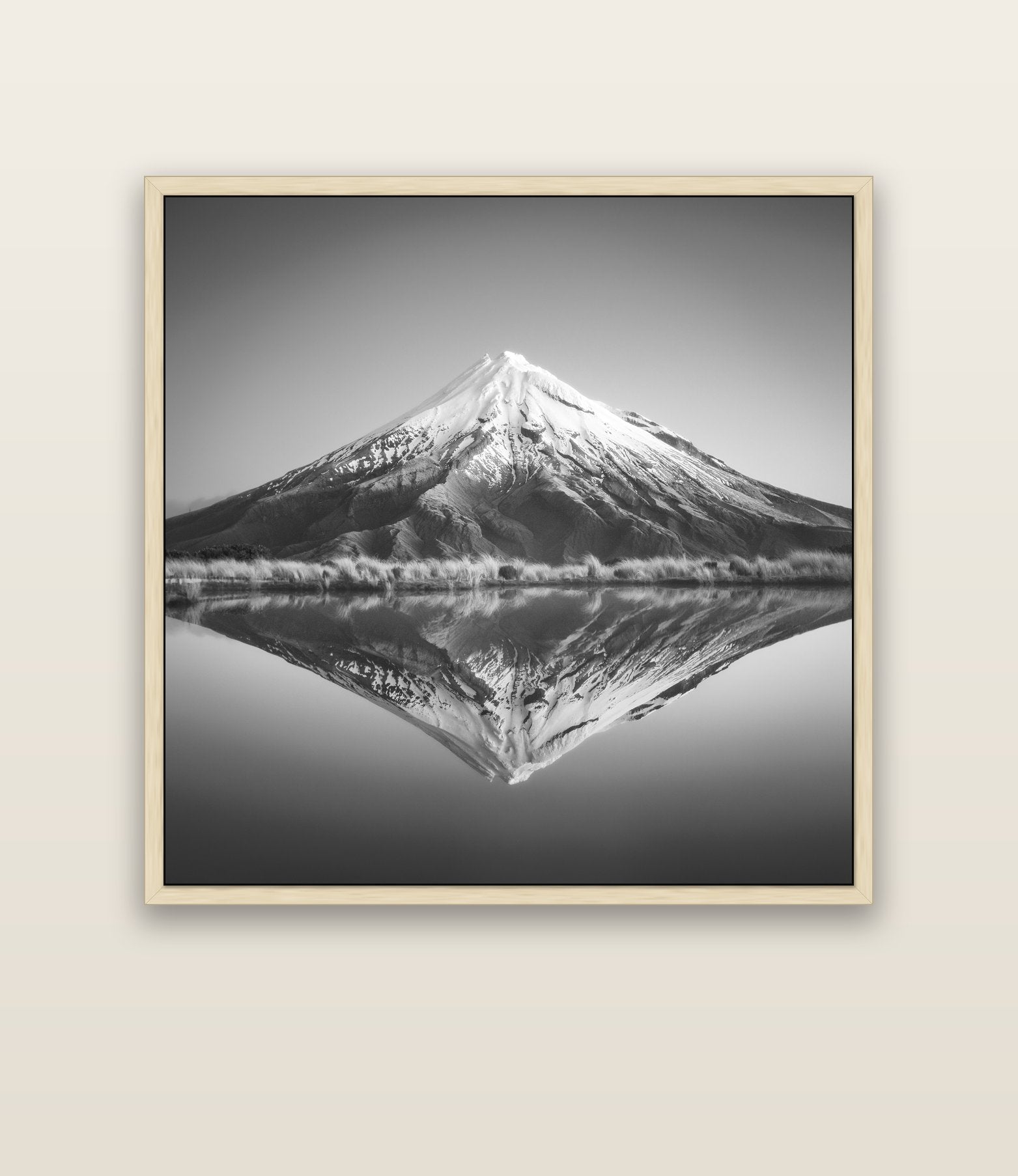 The Point, Mount Taranaki — natural float frame canvas, 133 × 133 cm. New Zealand fine art landscape wall art by Stephen Milner.