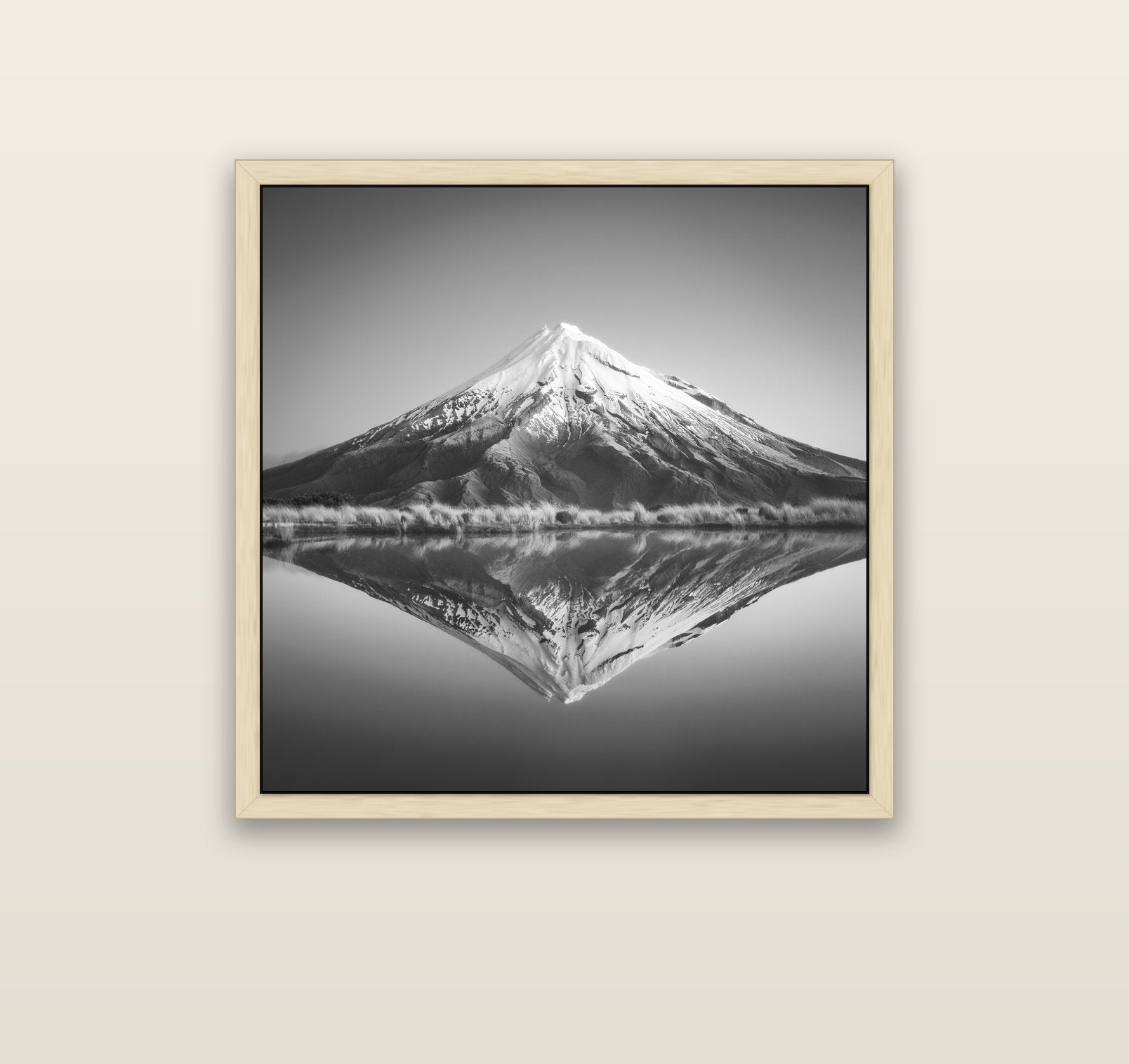 The Point, Mount Taranaki — natural float frame canvas, 91 × 91 cm. New Zealand fine art landscape wall art by Stephen Milner.