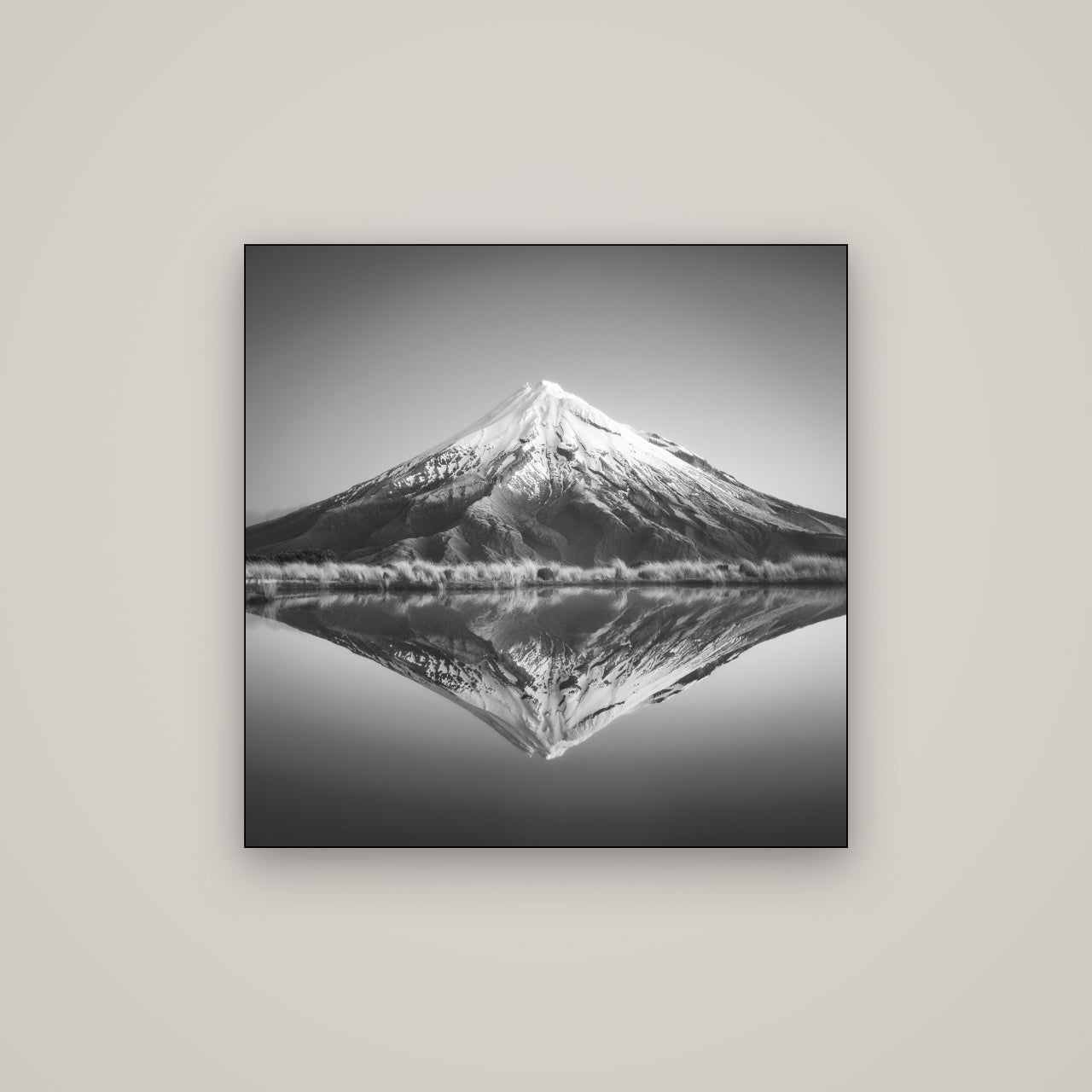 The Point, Mount Taranaki — Slimline Black, 80×80 cm. New Zealand fine art wall art by Stephen Milner.