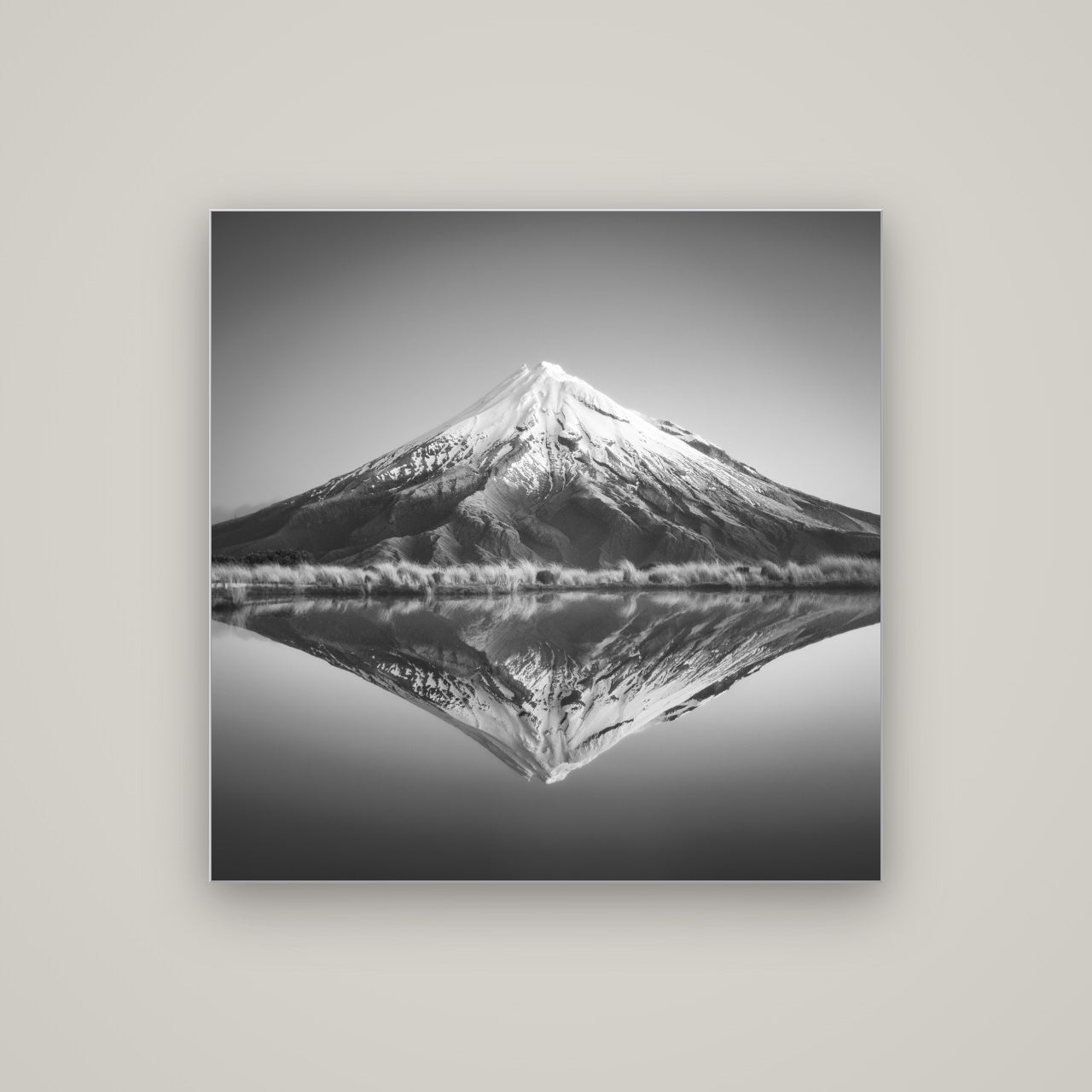 The Point, Mount Taranaki — Slimline Silver, 100×100 cm. New Zealand fine art wall art by Stephen Milner.