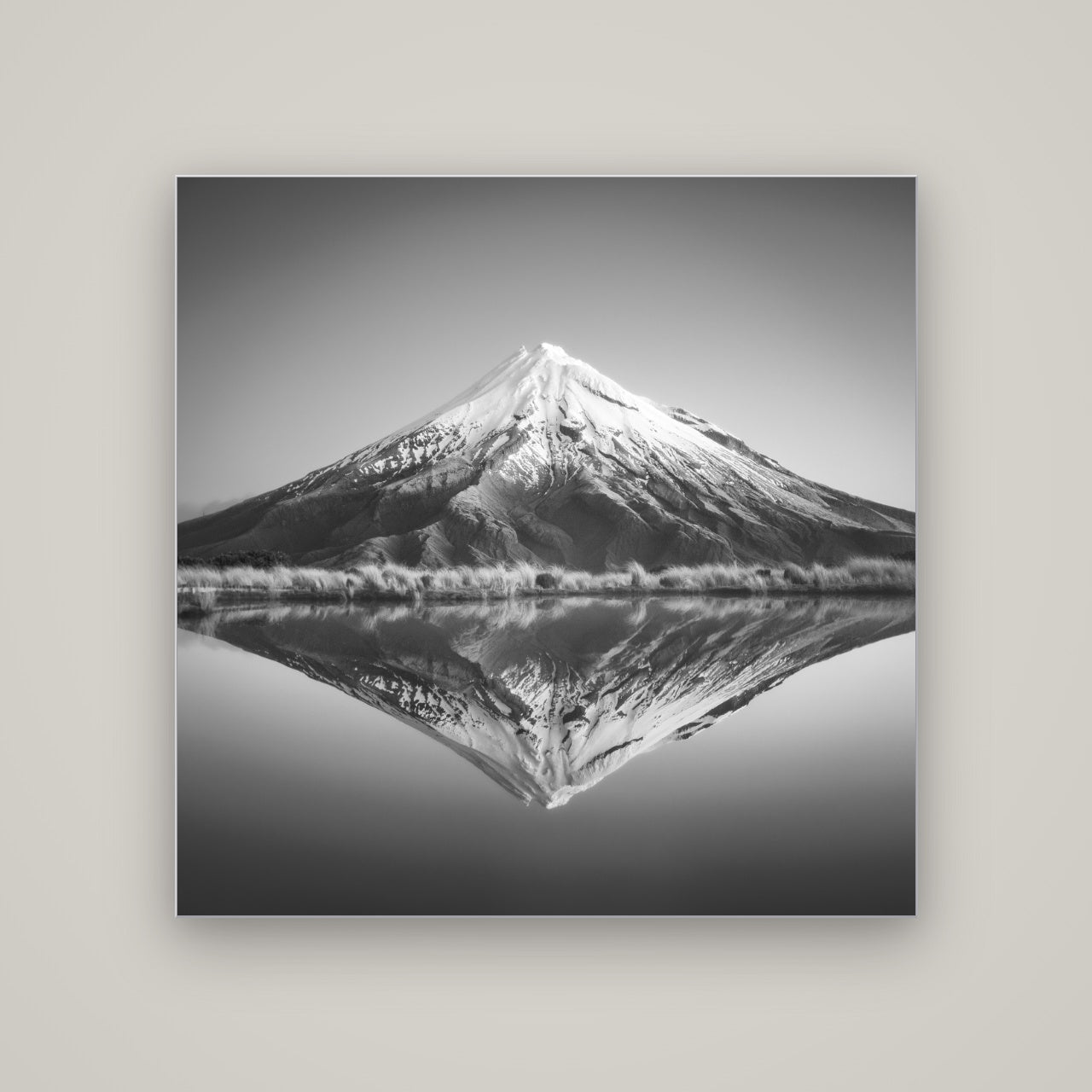 The Point, Mount Taranaki — Slimline Silver, 120×120 cm. New Zealand fine art wall art by Stephen Milner.