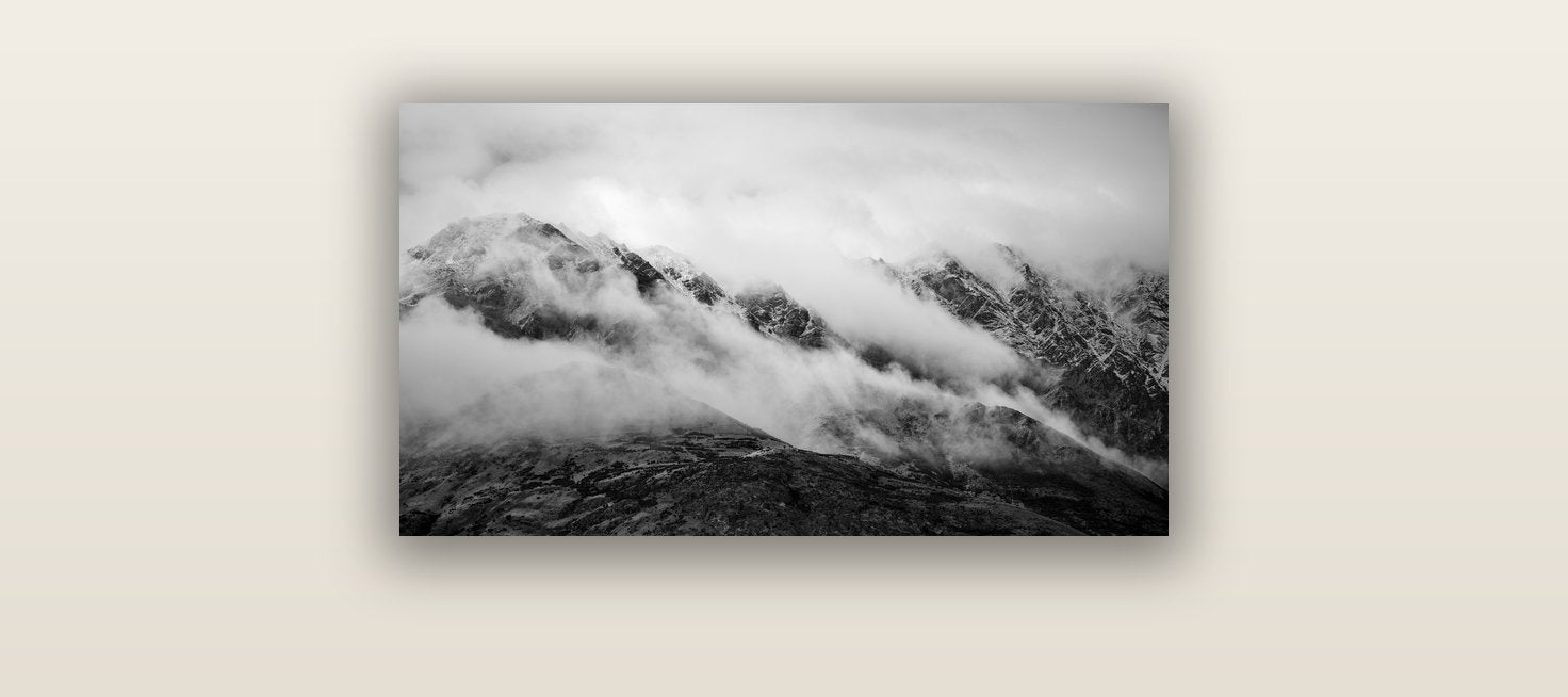 The Remarkables, Queenstown — acrylic glass print, 61 × 30 cm. New Zealand fine art landscape wall art by Stephen Milner.