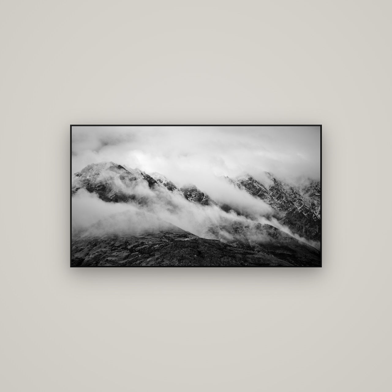 The Remarkables, Queenstown — ArtBox Black, 107×60 cm. New Zealand fine art wall art by Stephen Milner.
