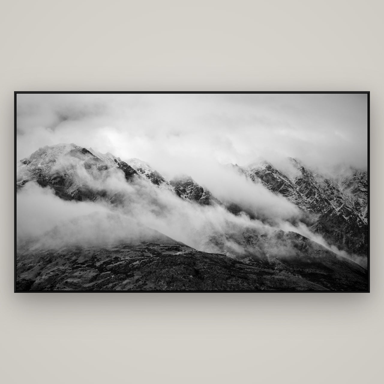 The Remarkables, Queenstown — ArtBox Black, 196×110 cm. New Zealand fine art wall art by Stephen Milner.