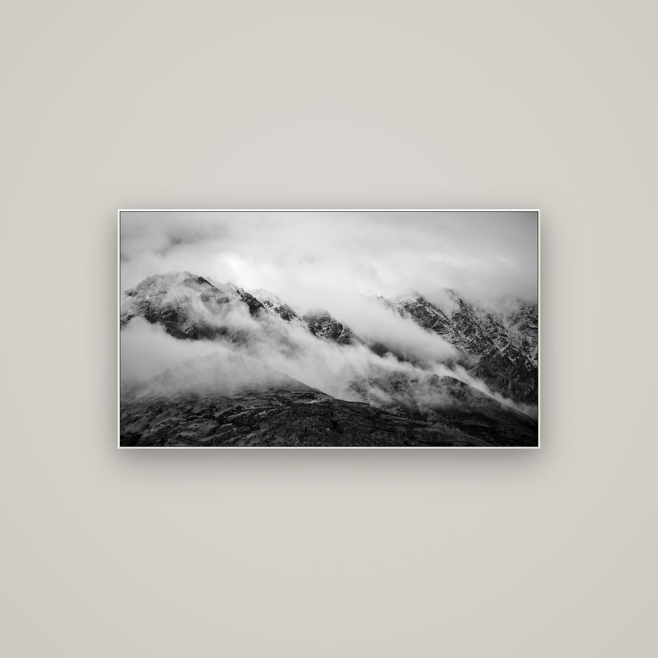 The Remarkables, Queenstown — ArtBox White, 107×60 cm. New Zealand fine art wall art by Stephen Milner.