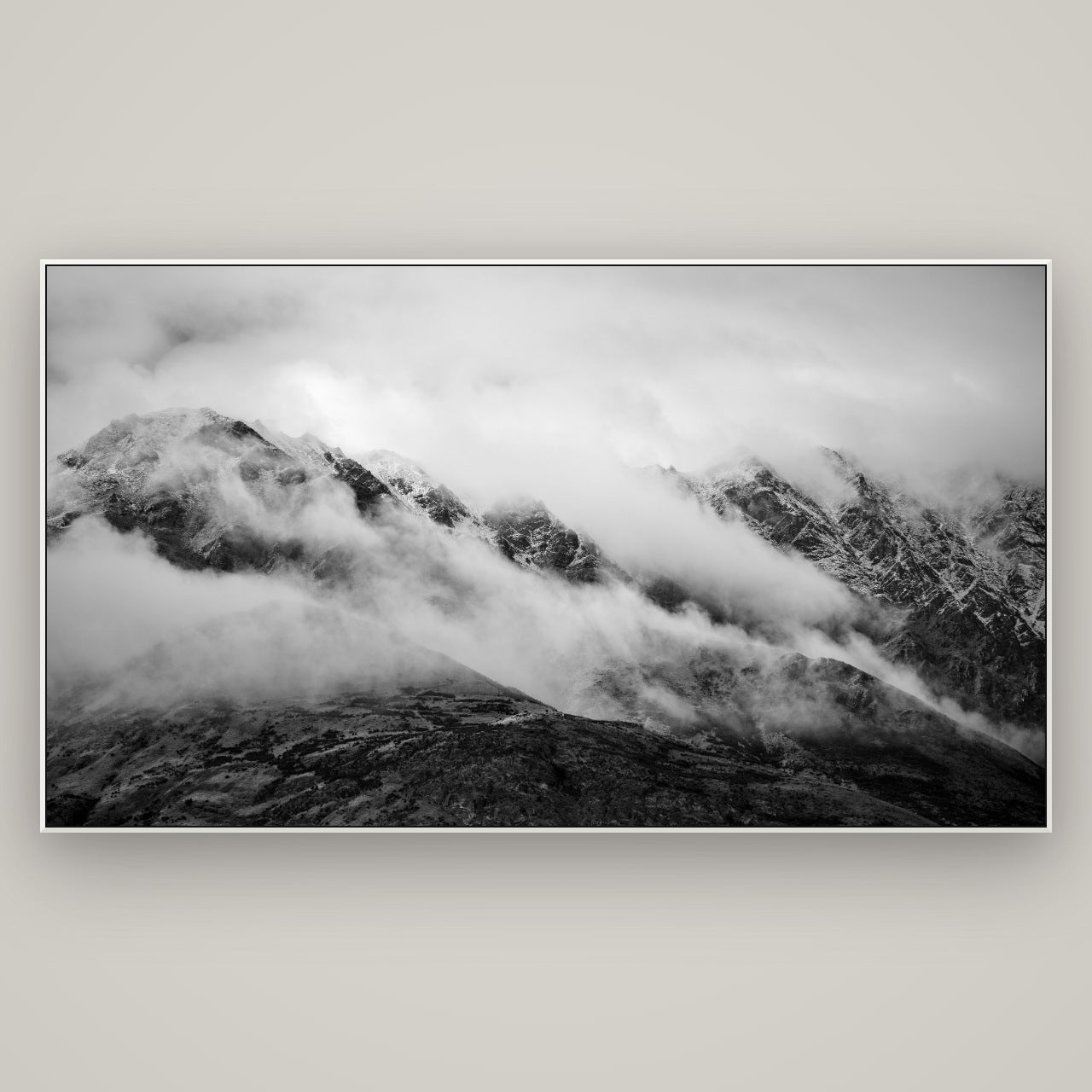The Remarkables, Queenstown — ArtBox White, 196×110 cm. New Zealand fine art wall art by Stephen Milner.