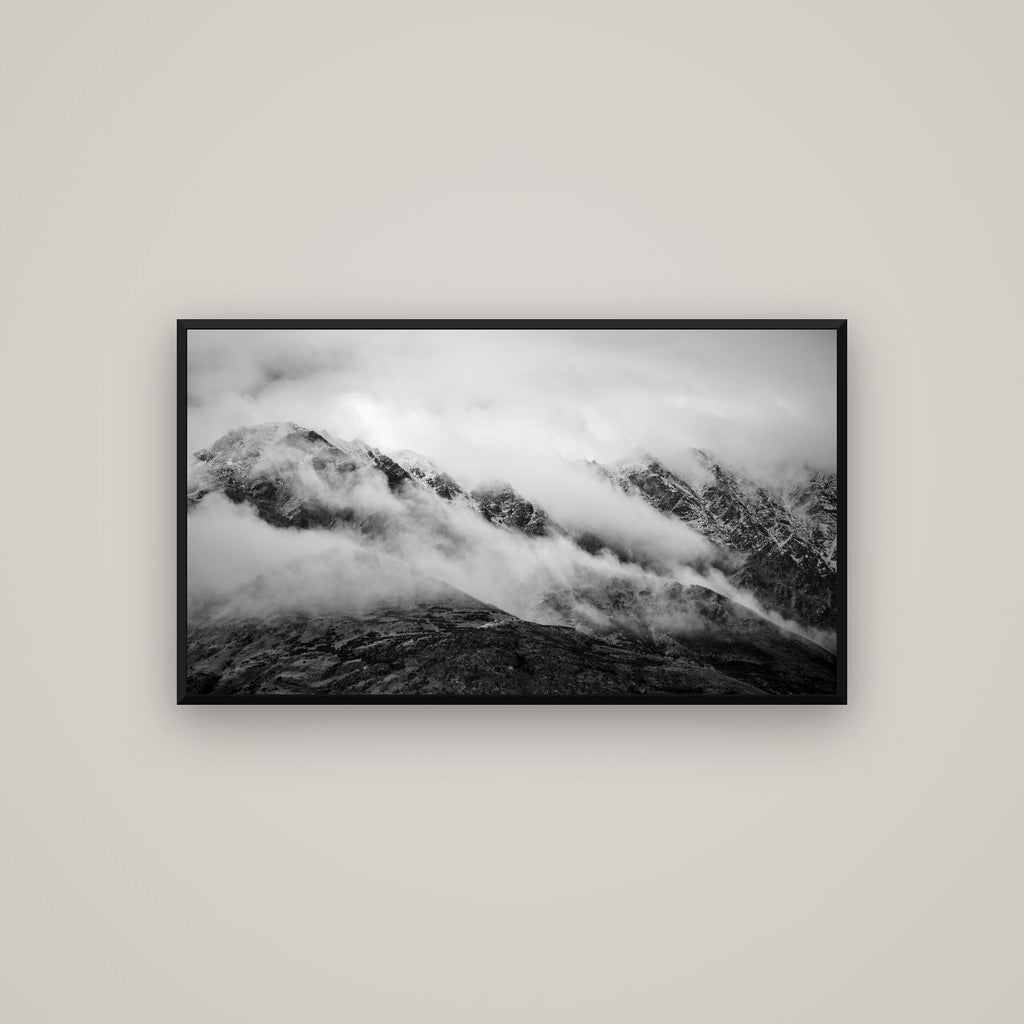 The Remarkables, Queenstown — Basel Black Matte, 107×60 cm. New Zealand fine art wall art by Stephen Milner.