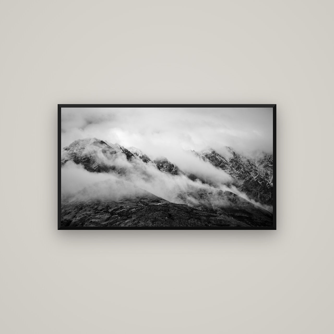 The Remarkables, Queenstown — Basel Black, 107×60 cm. New Zealand fine art wall art by Stephen Milner.