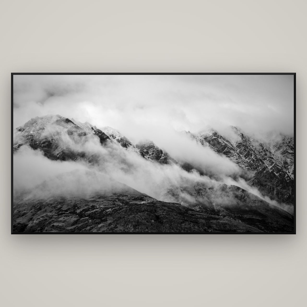 The Remarkables, Queenstown — Basel Black, 196×110 cm. New Zealand fine art wall art by Stephen Milner.