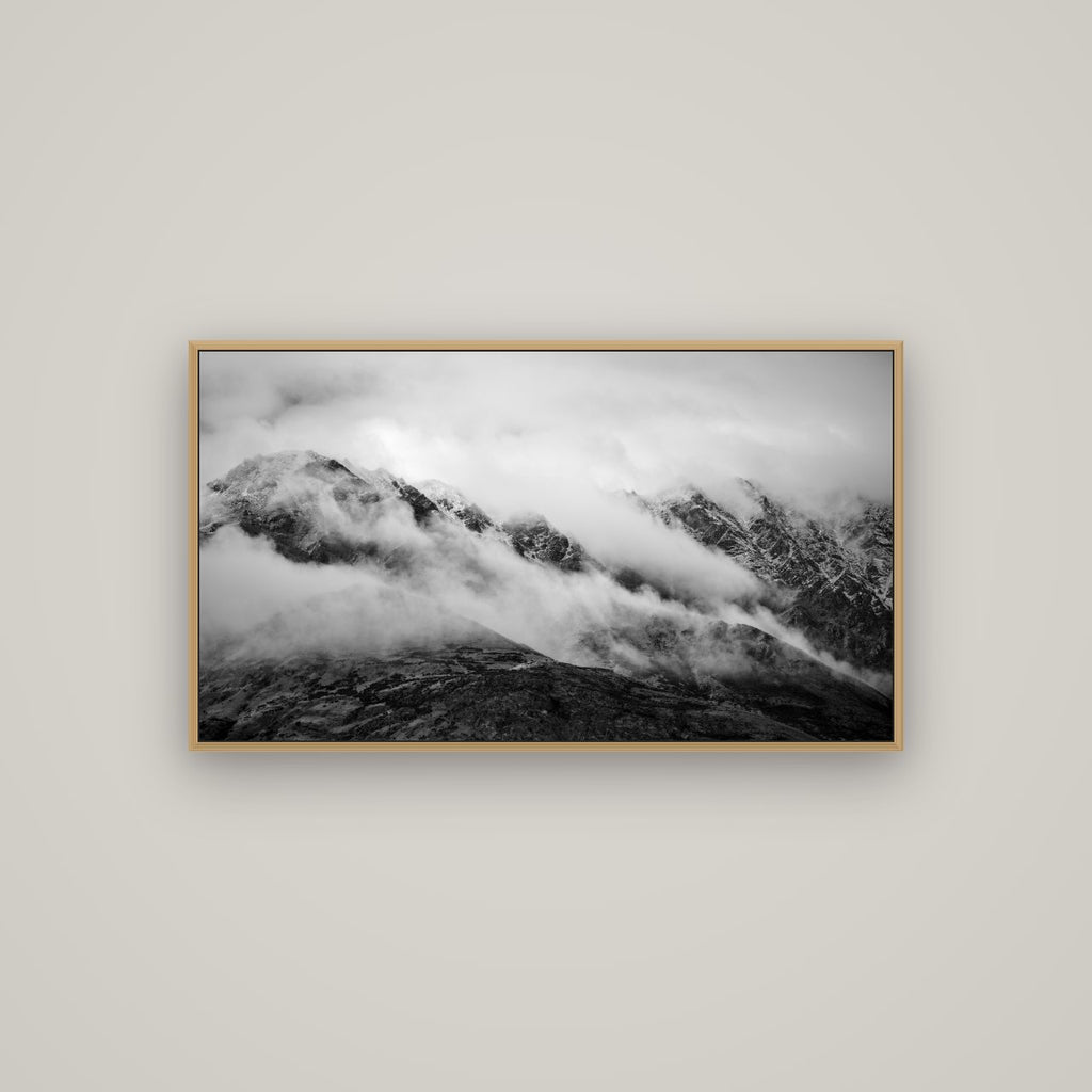 The Remarkables, Queenstown, Basel Natural Oak, 107×60 cm. New Zealand fine art wall art by Stephen Milner.