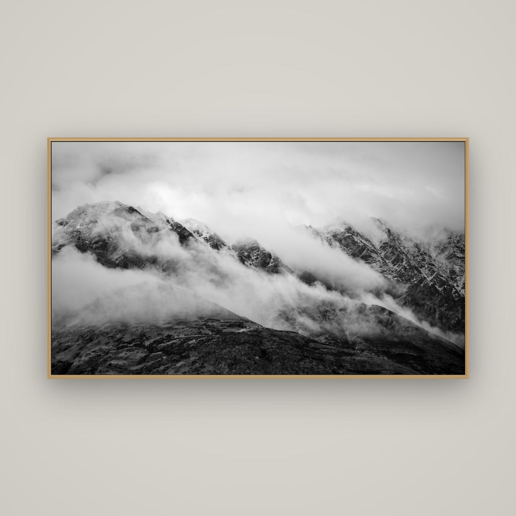 The Remarkables, Queenstown, Basel Natural Oak, 160×90 cm. New Zealand fine art wall art by Stephen Milner.