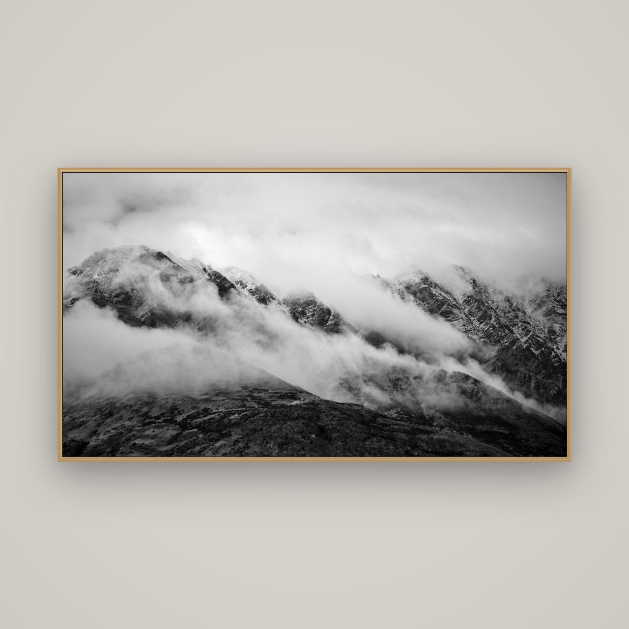 The Remarkables, Queenstown, Basel Natural Oak, 160×90 cm. New Zealand fine art wall art by Stephen Milner.