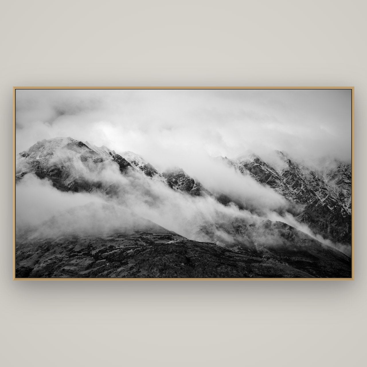 The Remarkables, Queenstown, Basel Natural Oak, 196×110 cm. New Zealand fine art wall art by Stephen Milner.