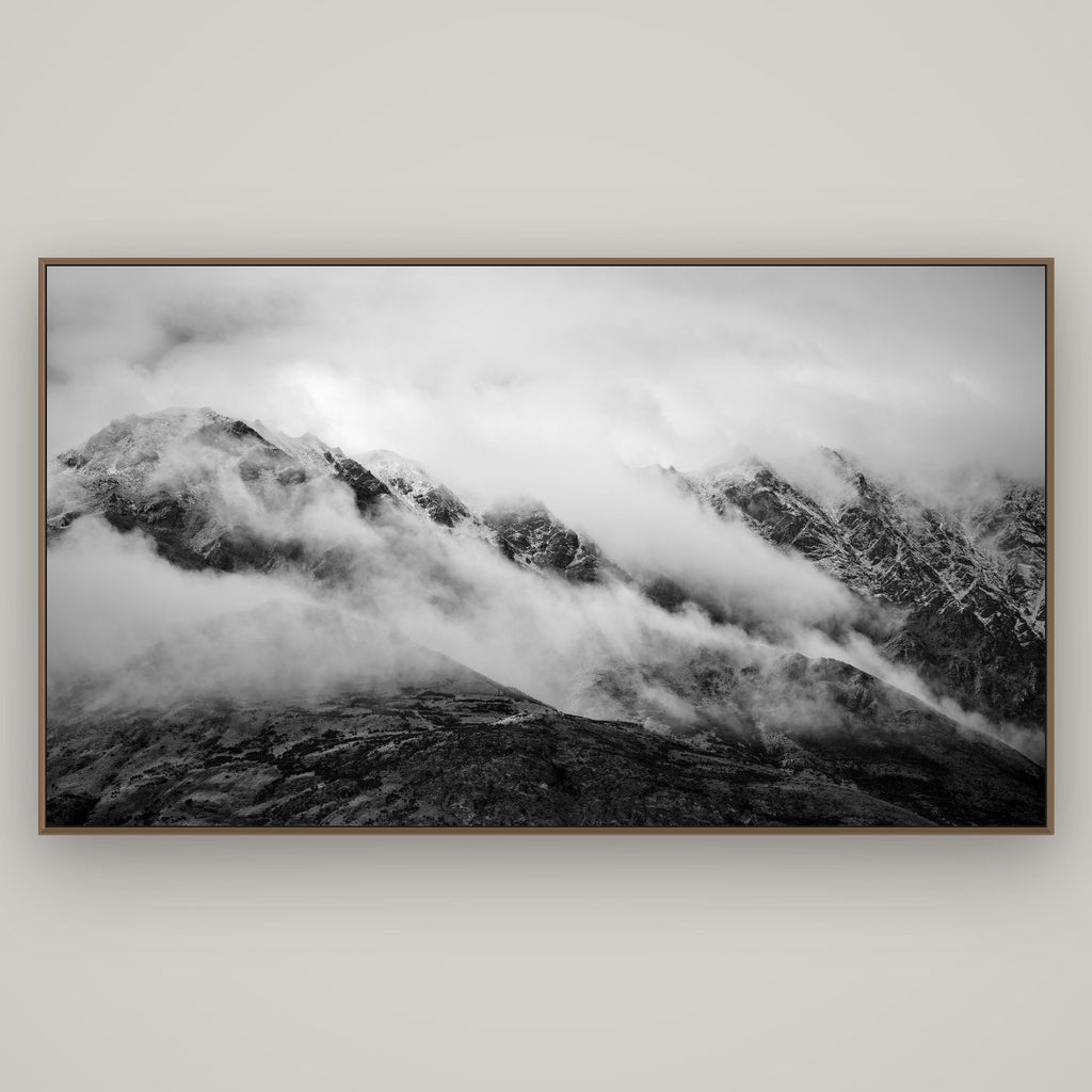 The Remarkables, Queenstown, Basel Walnut, 196×110 cm. New Zealand fine art wall art by Stephen Milner.