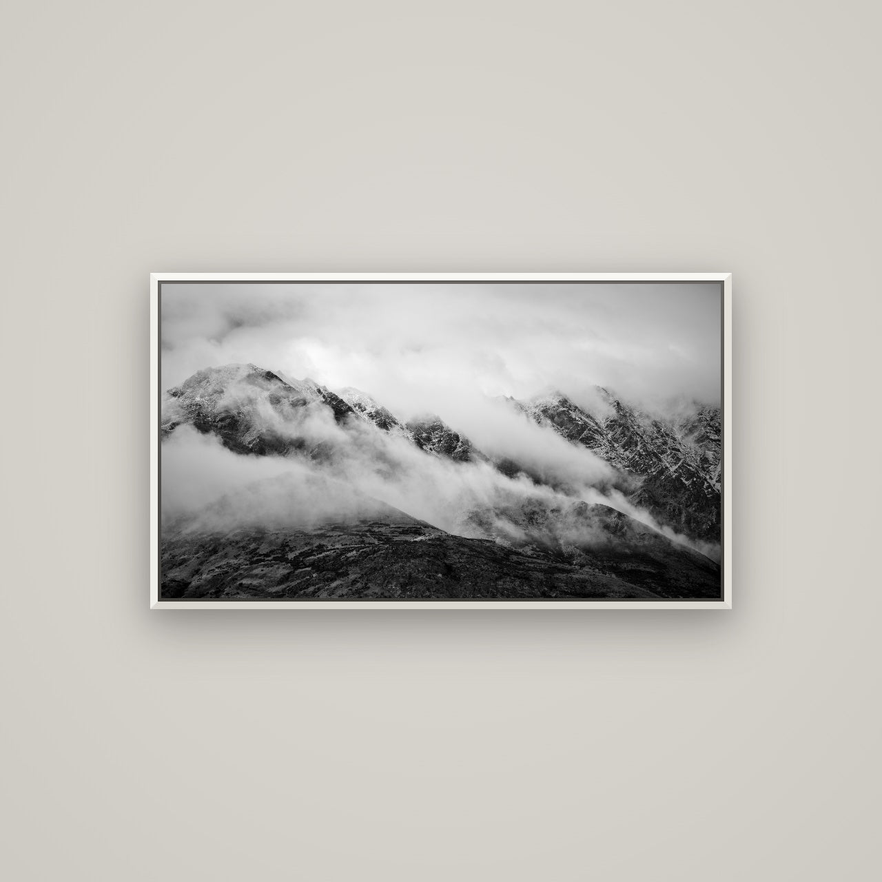 The Remarkables, Queenstown — Basel White, 107×60 cm. New Zealand fine art wall art by Stephen Milner.