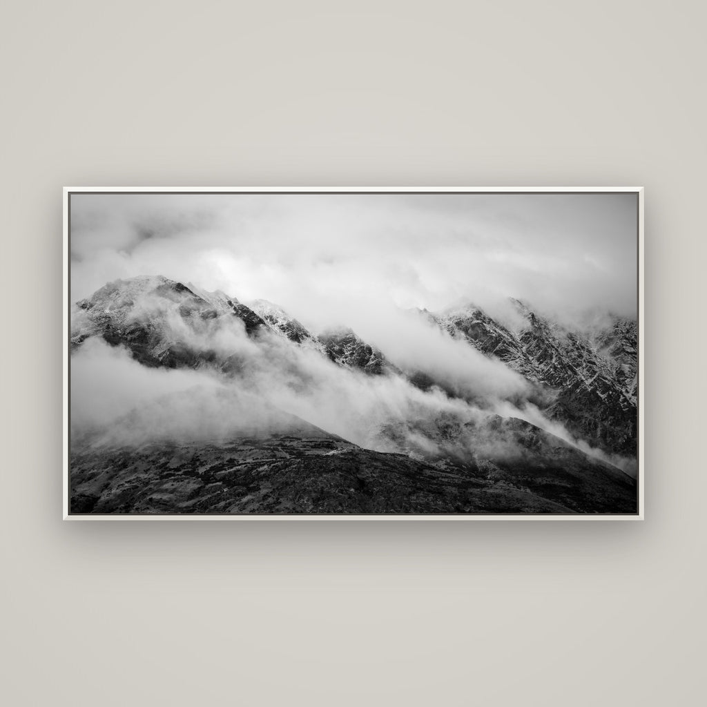 The Remarkables, Queenstown — Basel White, 160×90 cm. New Zealand fine art wall art by Stephen Milner.