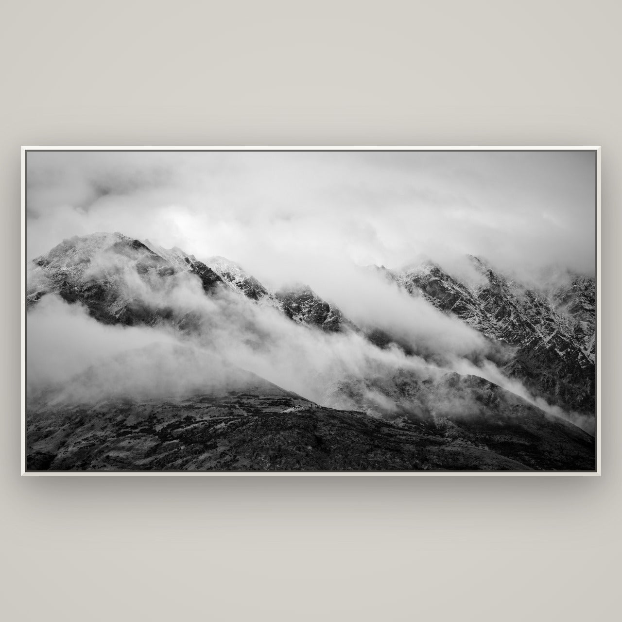 The Remarkables, Queenstown — Basel White, 196×110 cm. New Zealand fine art wall art by Stephen Milner.