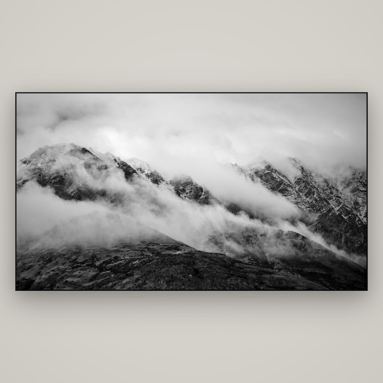The Remarkables, Queenstown — Slimline Black, 196×110 cm. New Zealand fine art wall art by Stephen Milner.