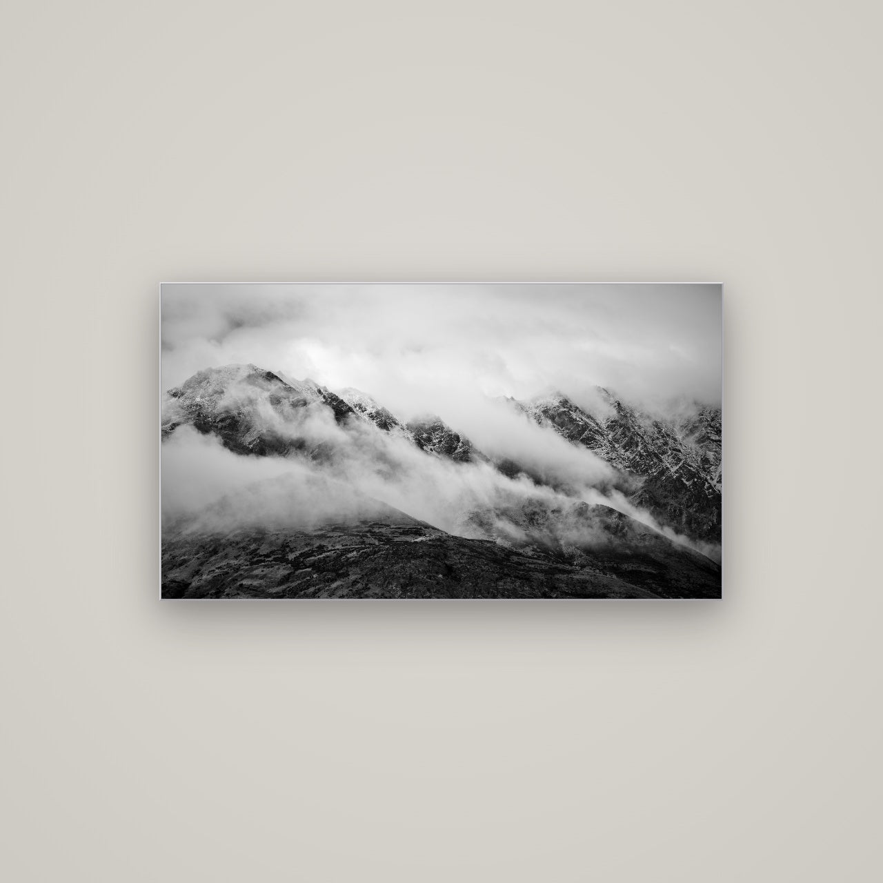 The Remarkables, Queenstown — Slimline Silver, 107×60 cm. New Zealand fine art wall art by Stephen Milner.