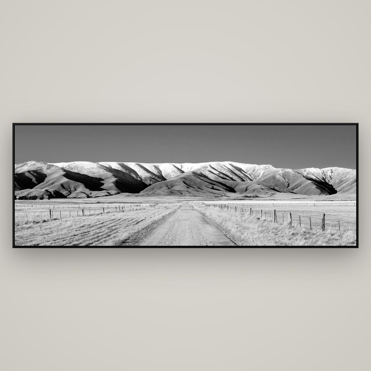 The Road to Hawkdun Heights — ArtBox Black, 198×70 cm. New Zealand fine art wall art by Stephen Milner.