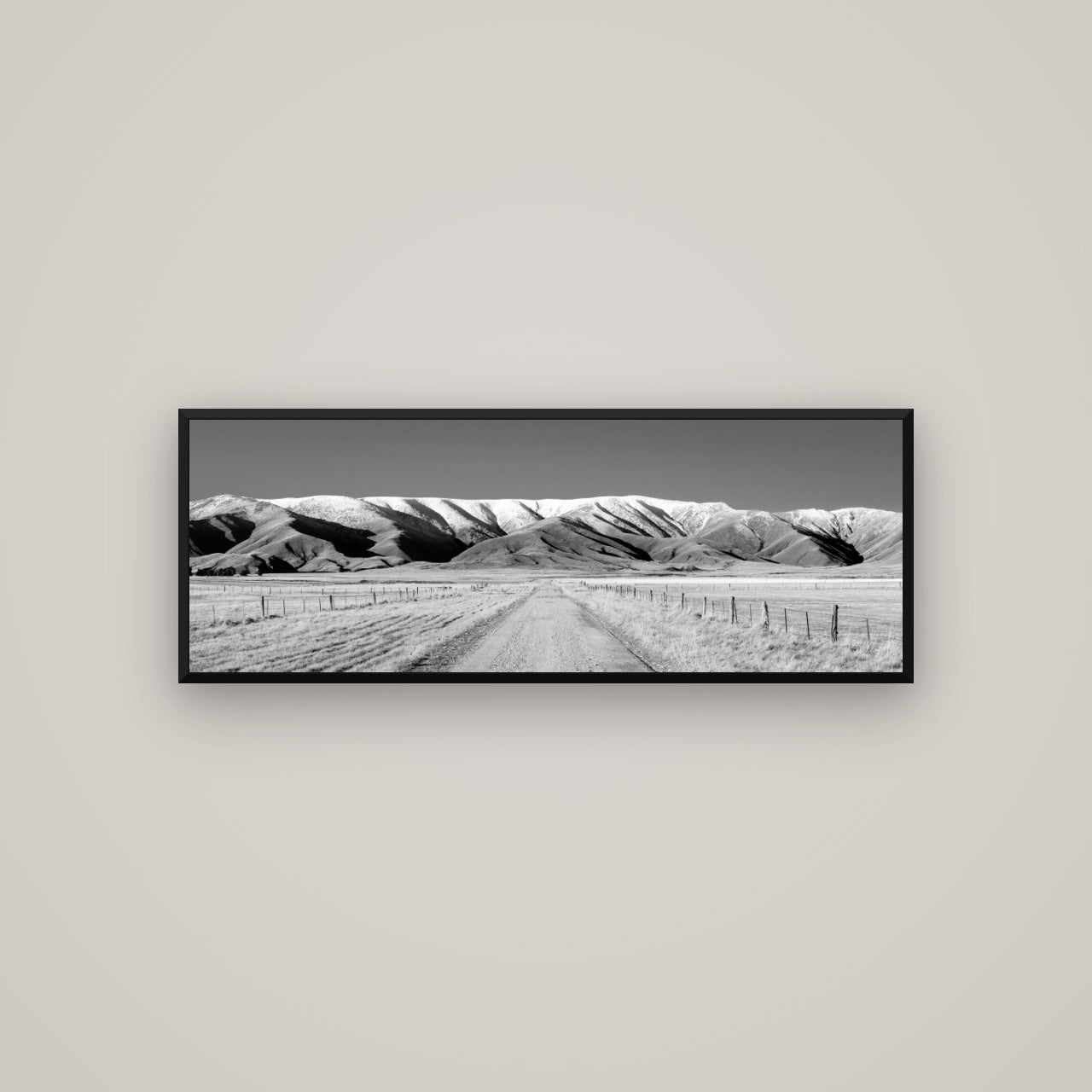 The Road to Hawkdun Heights — Basel Black, 113×40 cm. New Zealand fine art wall art by Stephen Milner.
