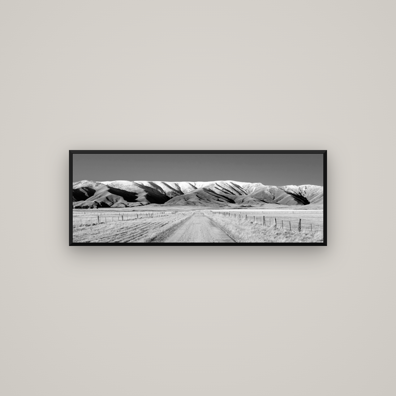 The Road to Hawkdun Heights — Basel Black Matte, 113×40 cm. New Zealand fine art wall art by Stephen Milner.