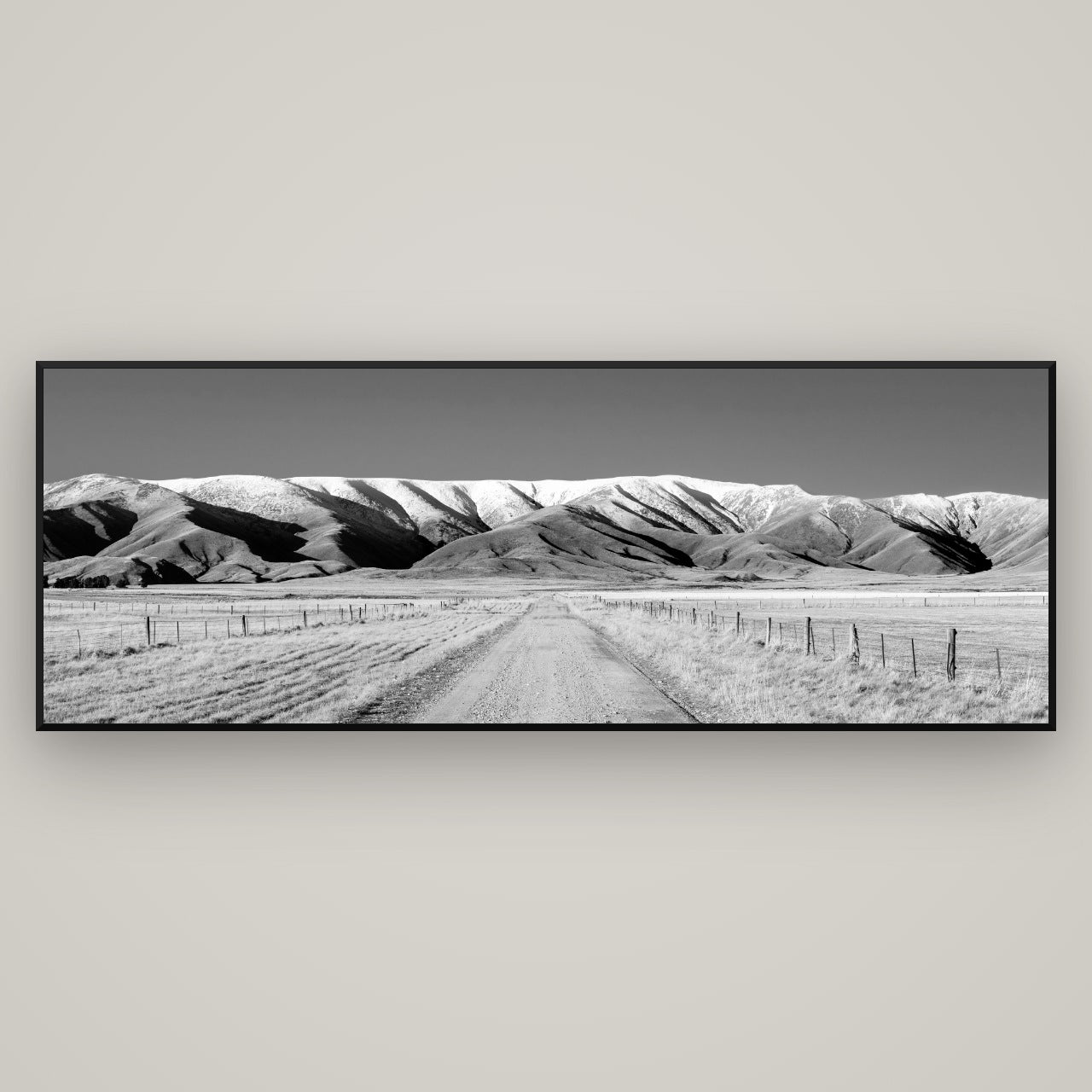 The Road to Hawkdun Heights — Basel Black, 198×70 cm. New Zealand fine art wall art by Stephen Milner.